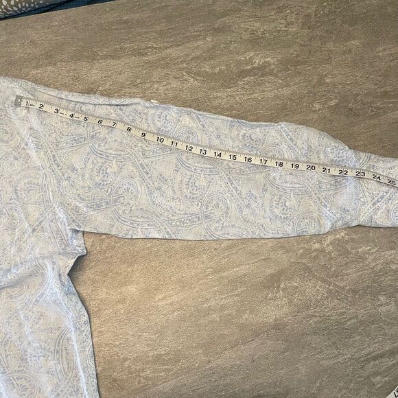 Natural Blue Men's 2XL Button Down  Roll Tab Linen Cotton Blue Paisley Contrast - Picture 5 of 9